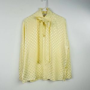 Tibi Light Yellow Dot Long Sleeved Blouse Tie Collar Women’s Size XS